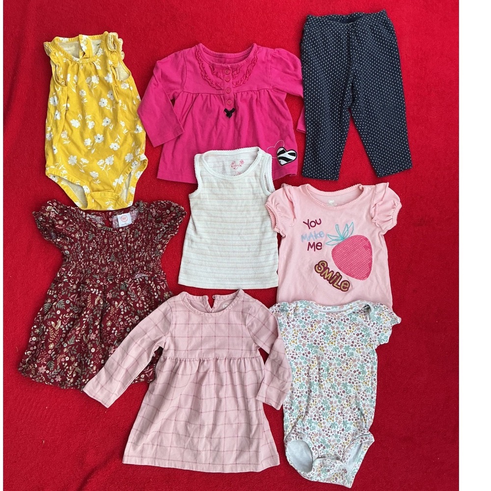 Carters Wonder Nation‎ Baby Girl Clothing Lot Size 12M Pink Yellow Excellent 8pc